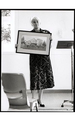 Official Opening of St Vincents Building (Westmead) - Prof. Jillian Maling holding framed photograph of St Vincents Boys Home, 1990 (Ref: P2183)