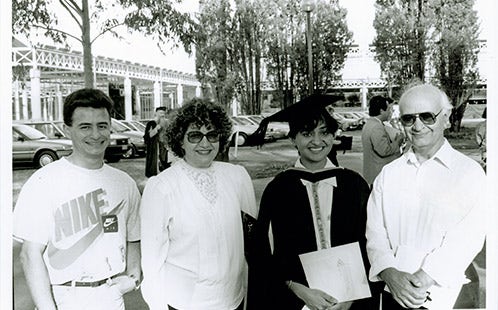 Sheerin Amirbeaggi (with Pari (mother) and Hossein (father) and Eddy Saba) - First UWS Nepean Graduate in Physics, 14 October 1992 P2385