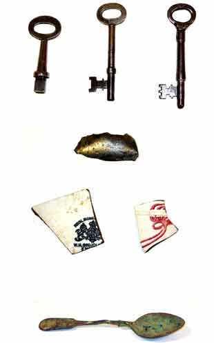 Archaeological Finds - Parramatta Site (Female Orphan School) - Spoon, Keys, Pottery