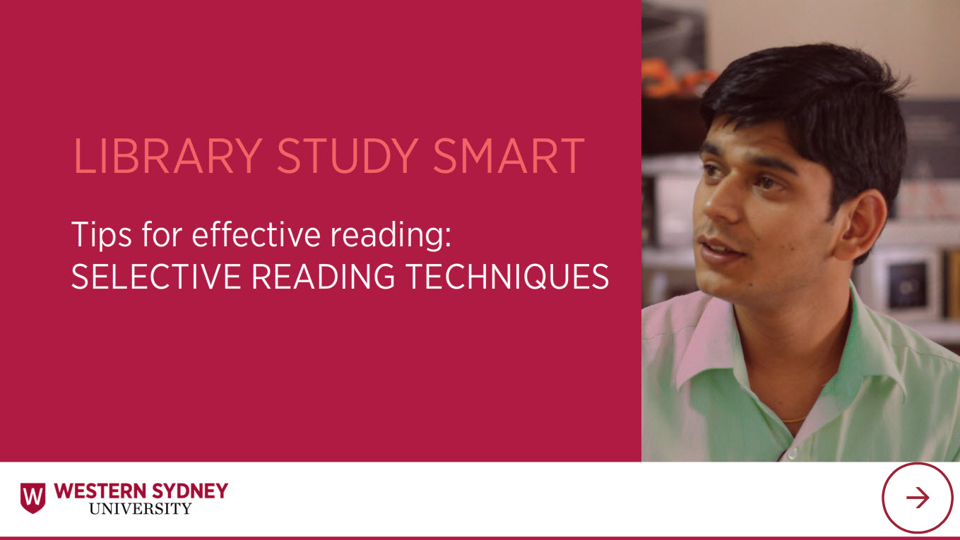 Library Study Smart Tips for effective reading: Selective reading. Male student.