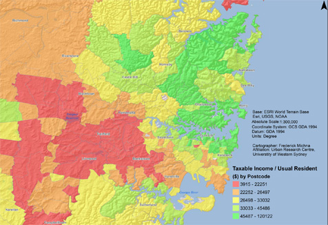 Taxable income in Greater Sydney map