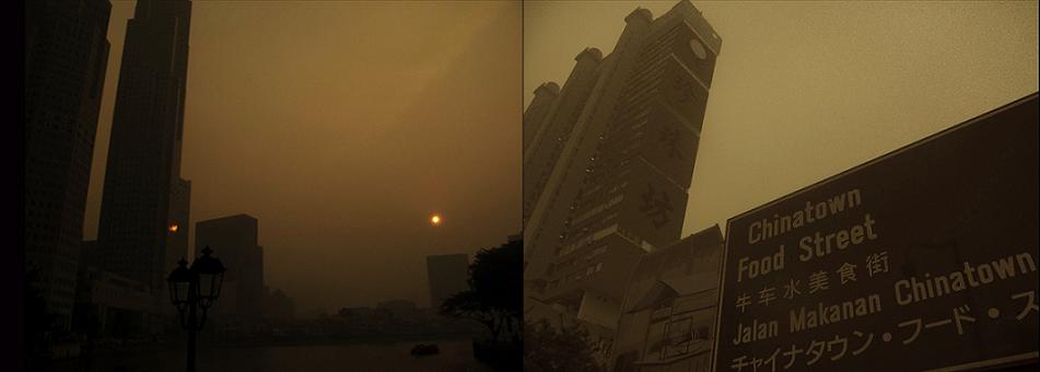 Thick orange smog in the sky 