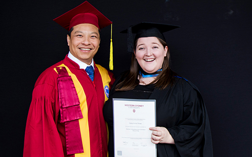 Professor Yi-Chen Lan with scholarship recipient, Hayley Thrupp at her graduation, 2018