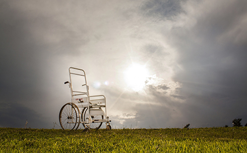 Wheelchair in a scenic setting