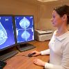 Radiology technician examens mammography test on location