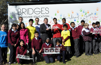 Senator Evans with students at the Bridges to Higher Education launch