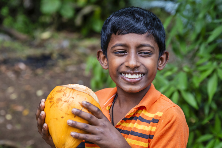 Boy in Sri Lanka drinks from a coconut Boy in Sri Lanka drinks from a coconut