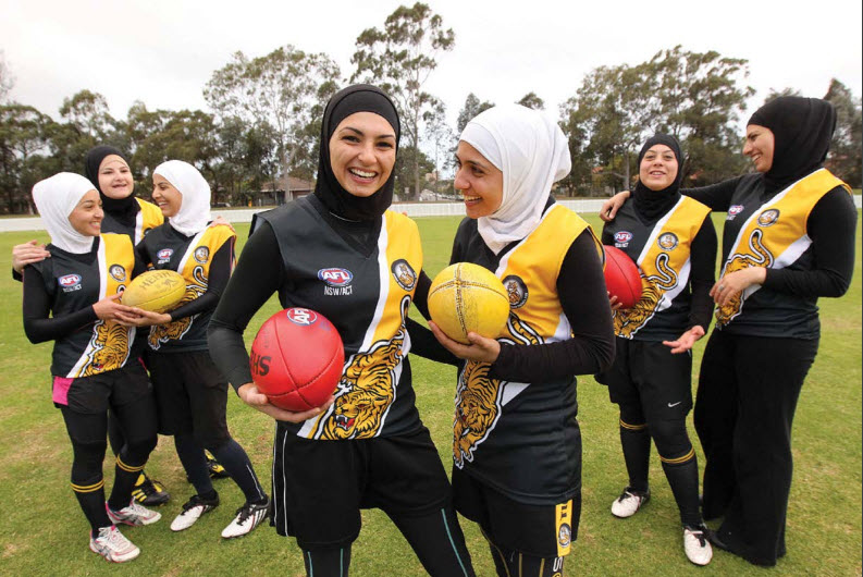 a group of muslim female football players