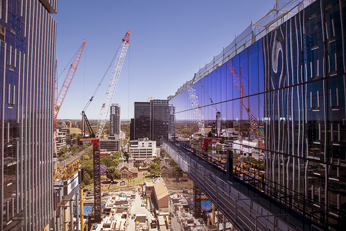 Building cranes and skyscrapers in Parramatta.