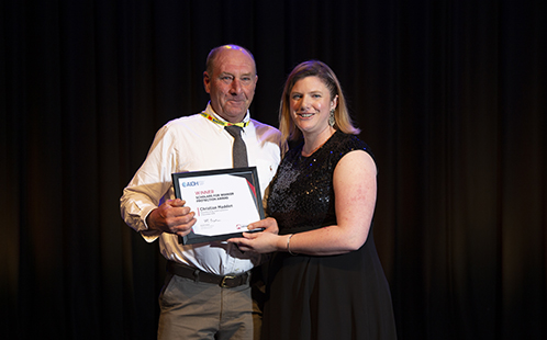 Student Christian Madden receiving an award from Safe Work Australia