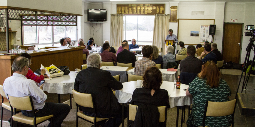 Gerald Murnane presenting in Goroke