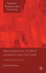 The cover of Transnational Student-Migrants and the State: The Education-Migration Nexus. The cover is red, with red painted brush strokes.