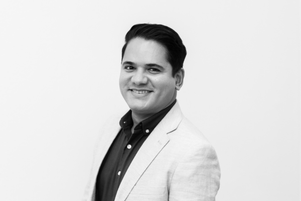 B&W headshot of Dr Deep Jyoti Bhuyan