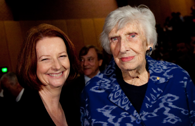 Mrs Margaret Whitlam with Prime Minister Julia Gillard