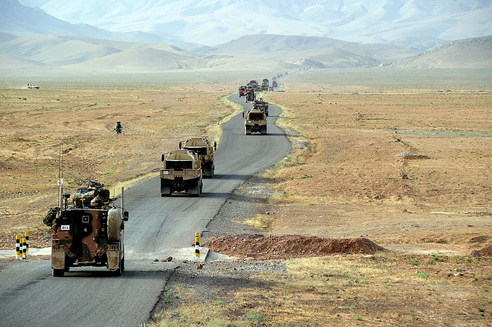 A long line of Afghan and Australian vehicles convoyed across the Oruzgan and Kandahar deserts during Operation Tor Ghar IV.