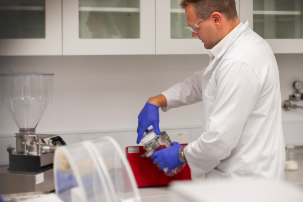 Dr Mitchell Low testing in GMP lab