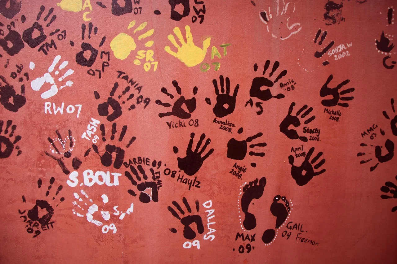 Handprints on a wall with paint