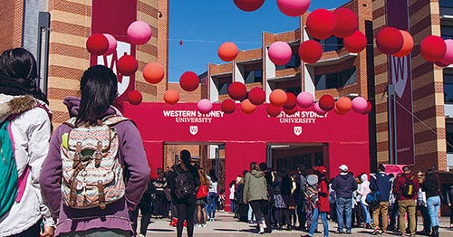 Students on campus at Western Sydney University (Parramatta).