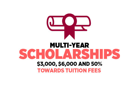 Multi-year scholarships available towards tuition fees for international students