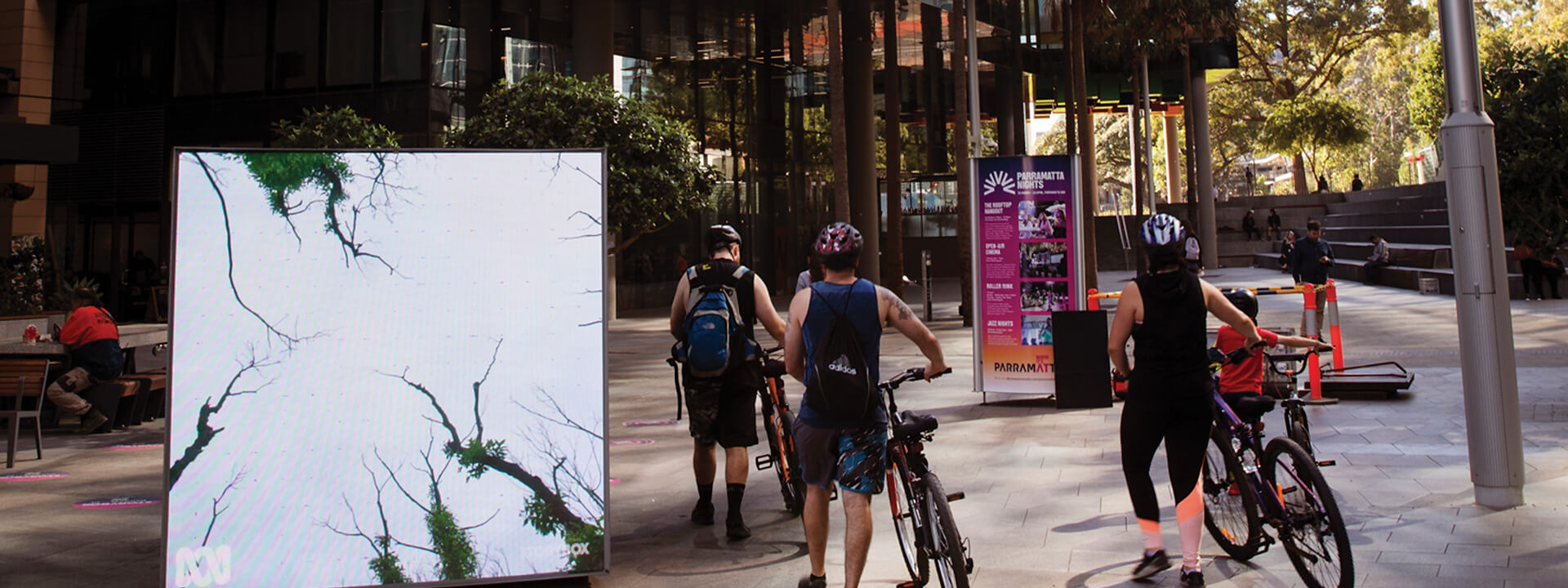 Parramatta Square with cyclists in the foreground