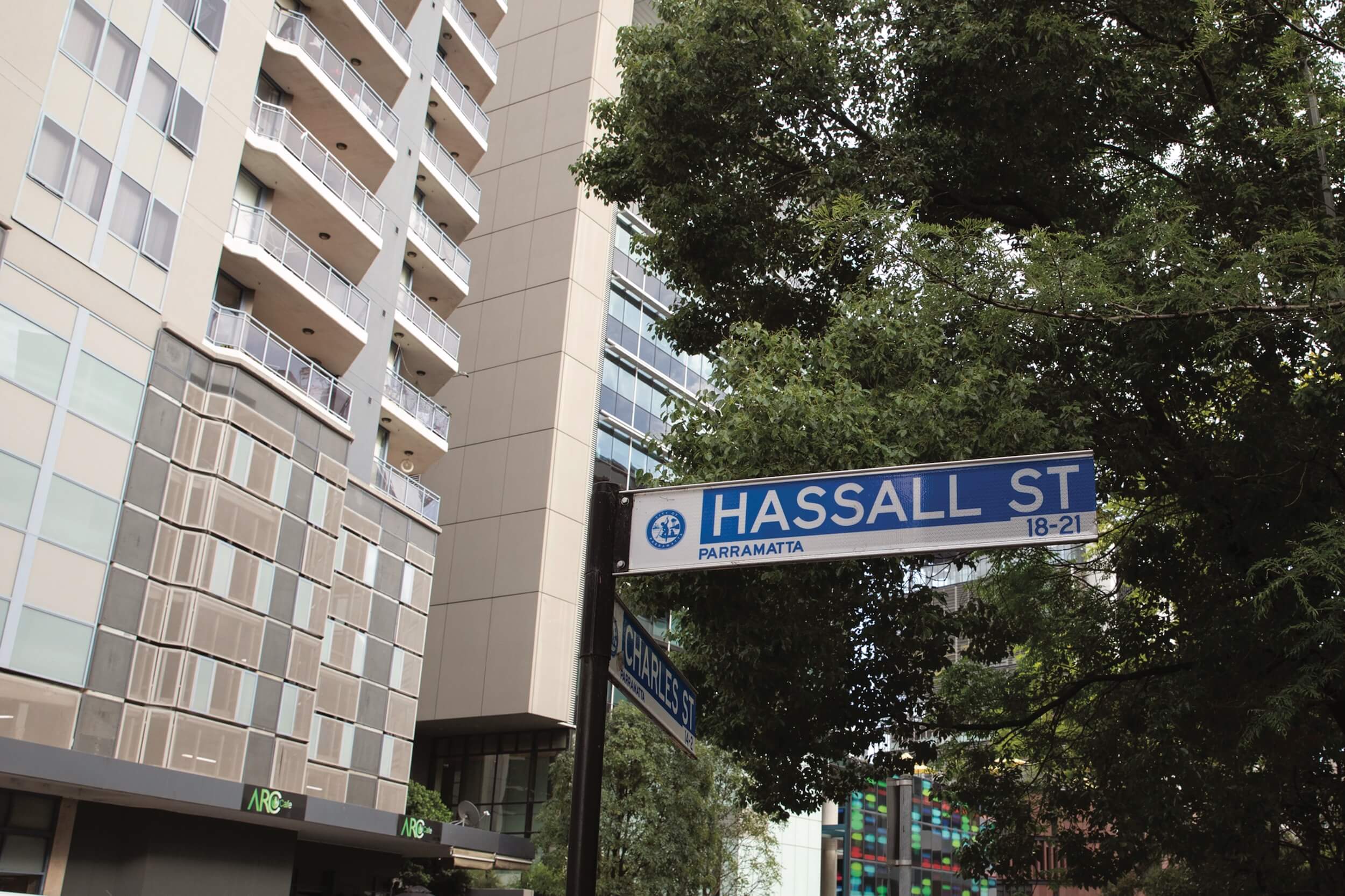 Street sign for Hassall St, Parramatta