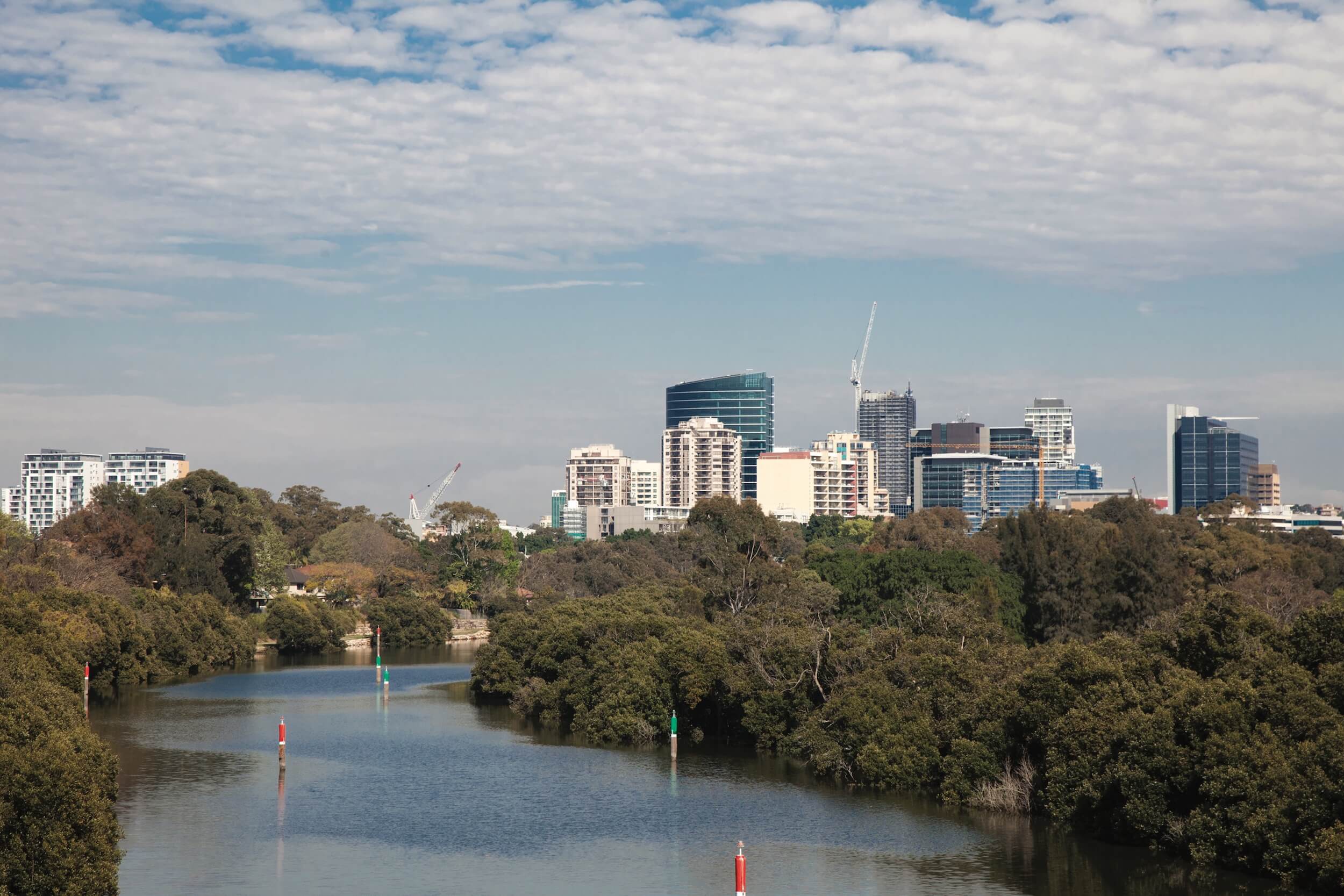 Parramatta City skyline with Parramatta River in the foreground