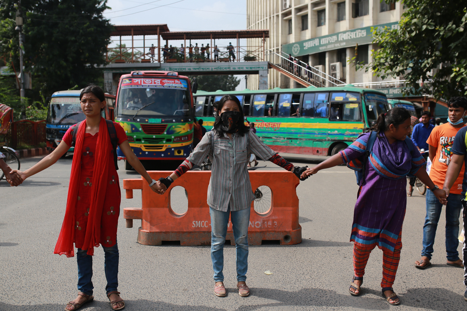 Activists protesting rape block roads in Dhaka on October 21, 2020.