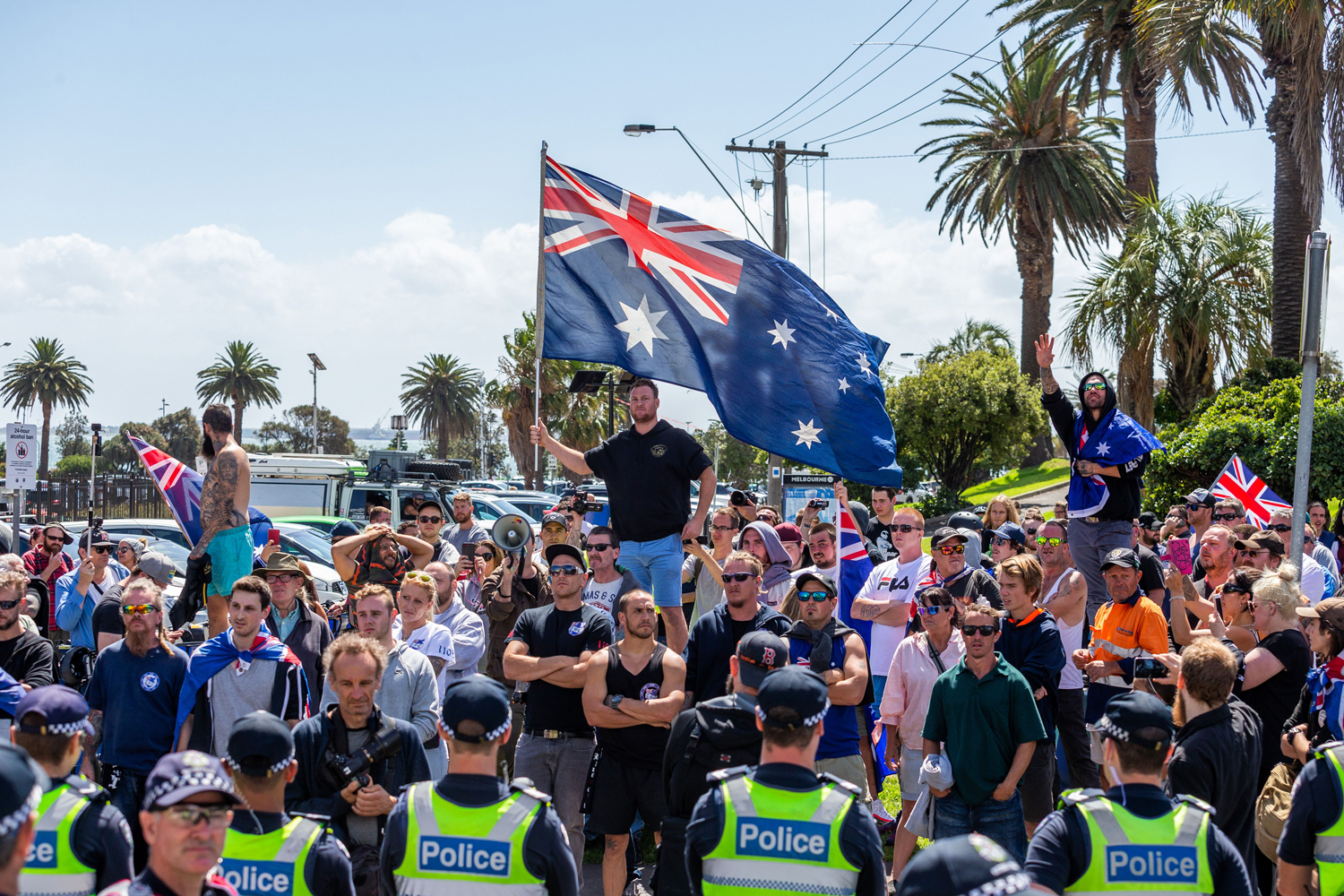 A far right protest in Melbourne, 2019