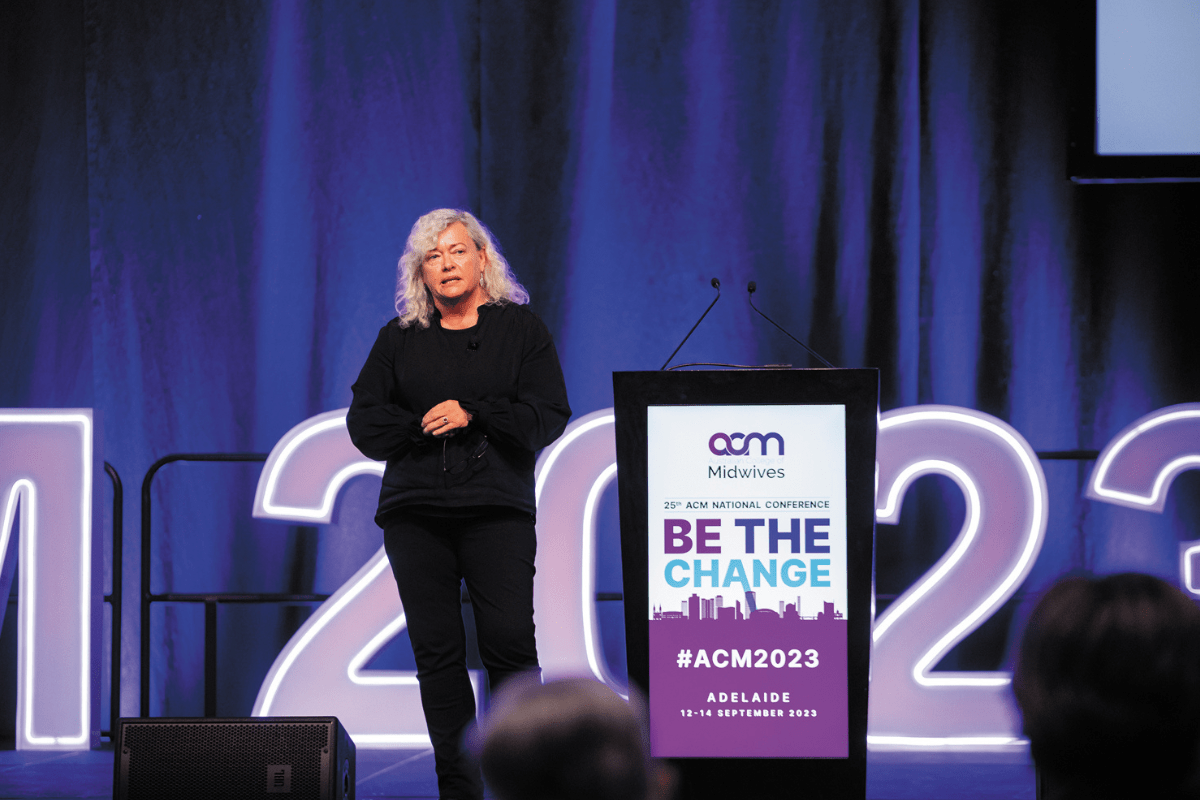 Hannah Dahlen speaking at the Australian College of Midwives conference in Adelaide in 2022. 