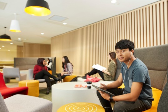 The College students on campus