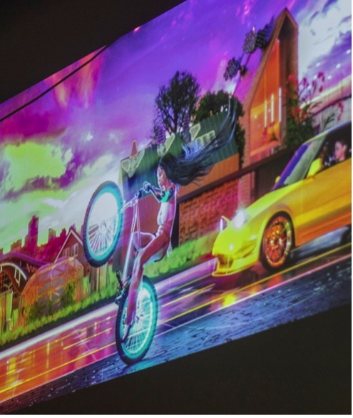 Photograph by Sally Tsoutas of a digital artwork by Serwah Attafuah, Sunset on Red Brick (Polding St), 2021