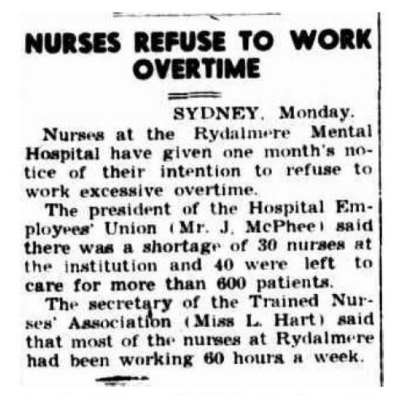 Newspaper article on overtime by nurses