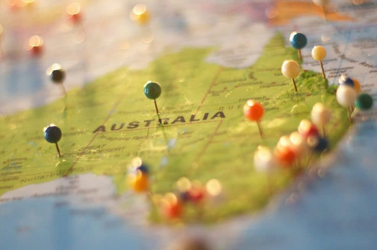 Australia map with location pins