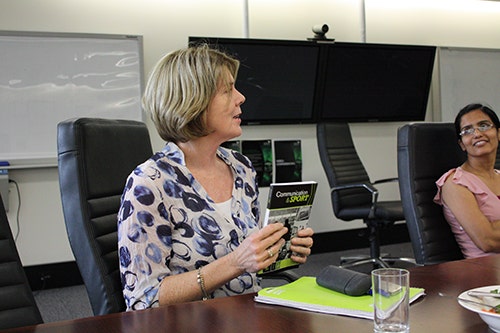 Professor Deborah Stevenson launching the journal Communication & Sport.