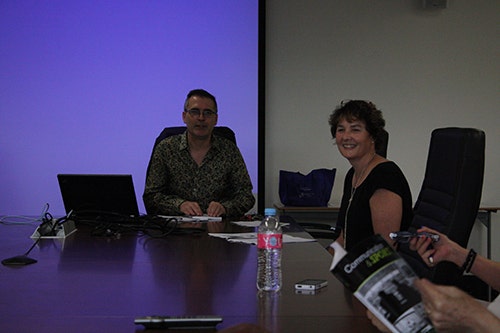 Professor David Rowe and Toni Bruce at the launch of Communication and Sport.