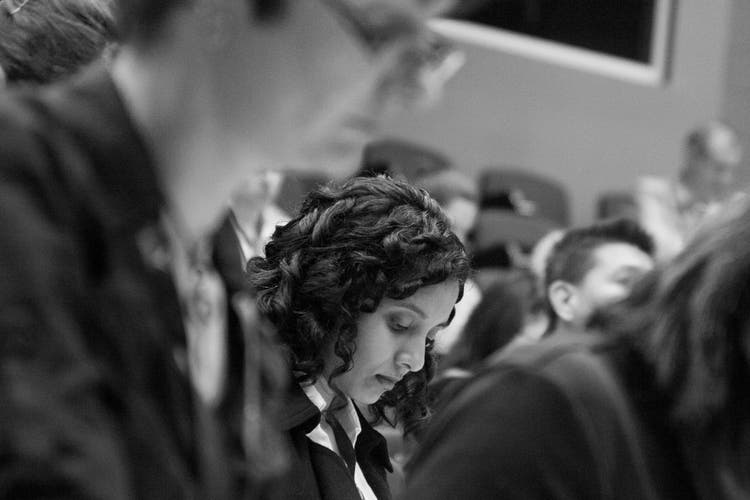 Black and white image of event audience