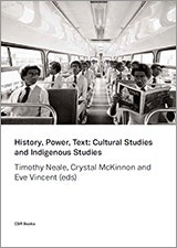 Cover of History, Power, Text. Features a black and white image of men on a bus, one of whom is reading a newspaper. Another looks at him.