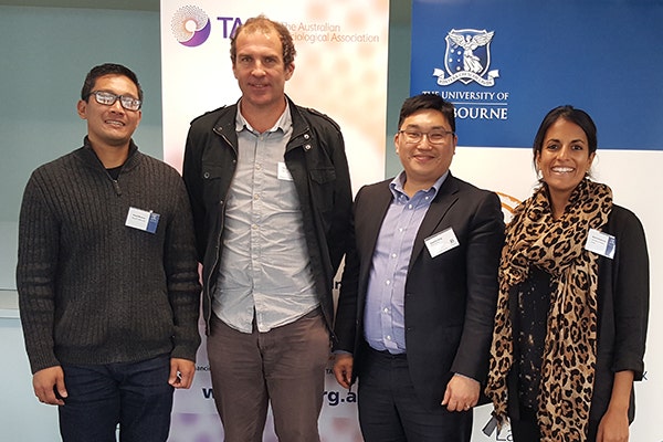 Reyvi Marinas, Migrante Australia; Tim Shipstone, Australian Council of Trade Unions; Stephen Kang, Know Your Rights; and Shanthi Robertson, ICS.