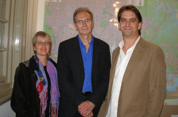 John Urry Greg Noble Kay Anderson in building EM