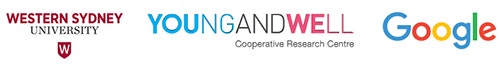 Western Sydney University logo, Young and Well CRC logo and Google logo.