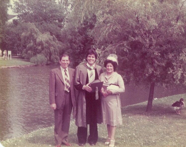 Professor David Rowe at his graduation with his parents