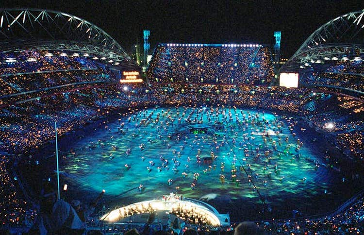 Aerial shot of Sydney Olympic opening ceremony