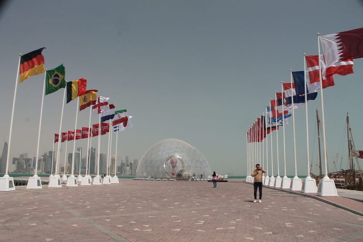 A promotional display for the FIFA World Cup competitors in Doha. Source: Robert Wilson, Flickr, https://bit.ly/3aqRWH3.