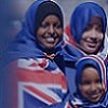 Young women wearing Australian flag