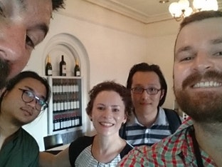 Team of five, including Cecilia Hilder, selfie.