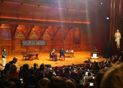 Looking down on the stage at the Born This Way Foundation launch