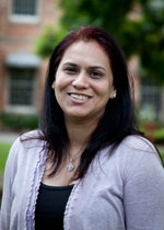 Tulika Dubey with trees and the Female Orphan School in the background.