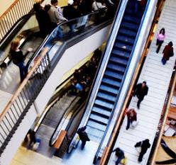 Futuristic escalator with people