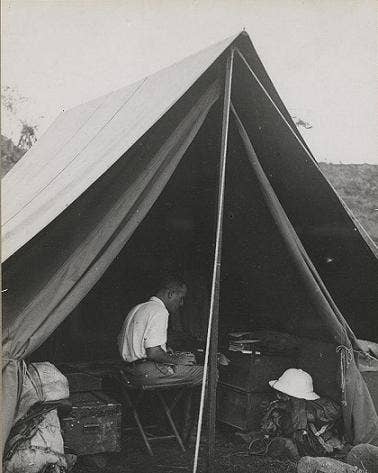 Michel Leiris typing the first report on the Dakar-Djibouti Mission, 13 May 1932.