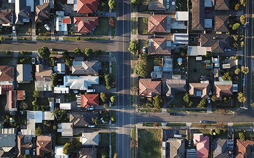 Aerial view of Australian housing